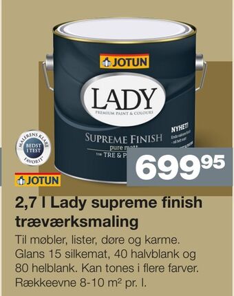 Bauhaus 2,7 l Lady supreme finish træværksmaling tilbud