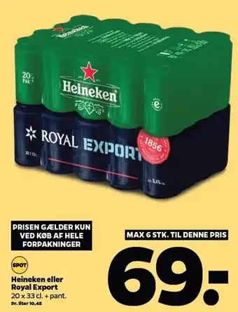 Netto Heineken el. Royal Export 20 x 33 cl tilbud