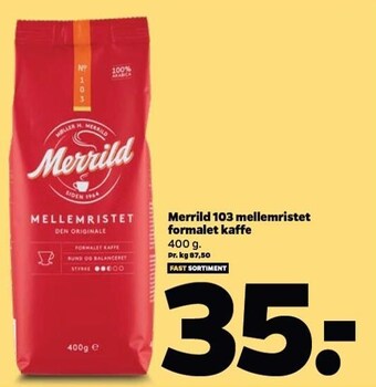 Netto Merrild 103 mellemristet formalet kaffe tilbud