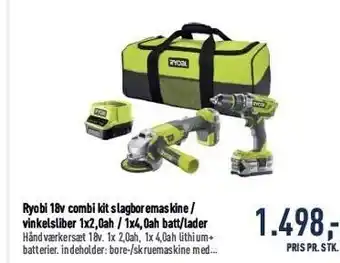 Johannes Fog Ryobi 18v combi kit slagboremaskine / vinkelsliber tilbud