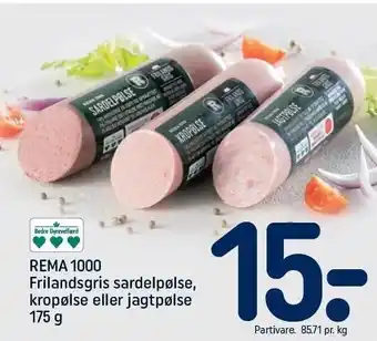 REMA 1000 Frilandsgris sardelpølse, kropølse el. jagtpølse tilbud