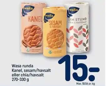 REMA 1000 Wasa runda kanel, sesam/havsalt el. cia/havsalt tilbud