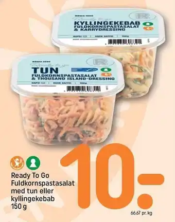 REMA 1000 Fuldkornspastasalat med tun el. kyllingekebab tilbud