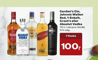 Gordon's Gin, Johnnie Walker Red, 1-Enkelt, Grant's eller Absolut Vodka