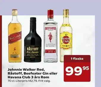 Kvickly Johnnie Walker Red, Råstoff, Beefeater Gin eller Havana Club 3 års Rom tilbud