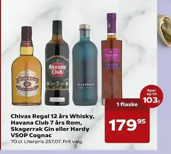Kvickly Chivas Regal 12 års Whisky, Havana Club 7 års Rom, Skagerrak Gin eller Hardy VSOP Cognac tilbud