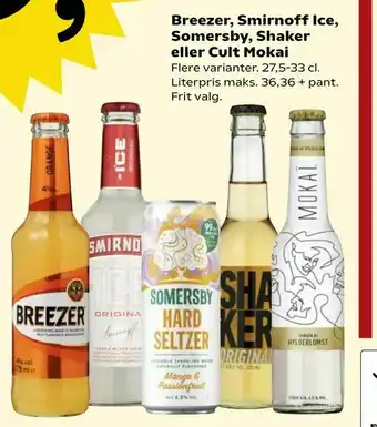 Kvickly Breezer, Smirnoff Ice, Somersby, Shaker eller Cult Mokai tilbud