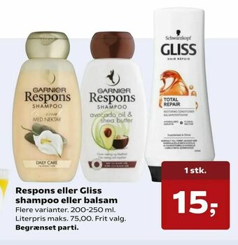 Kvickly Respons eller Gliss shampoo eller balsam tilbud