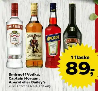 SuperBrugsen Smirnoff Vodka, Captain Morgan, Aperol eller Bailey's tilbud