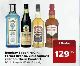 SuperBrugsen Bombay Sapphire Gin, Fernet Branca, Linie Aquavit eller Southern Comfort tilbud