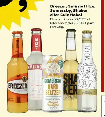 SuperBrugsen Breezer, Smirnoff Ice, Somersby, Shaker eller Cult Mokai tilbud