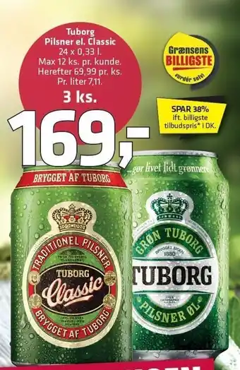 Fleggaard Tuborg Pilsner el. CLassic 3 ks. tilbud
