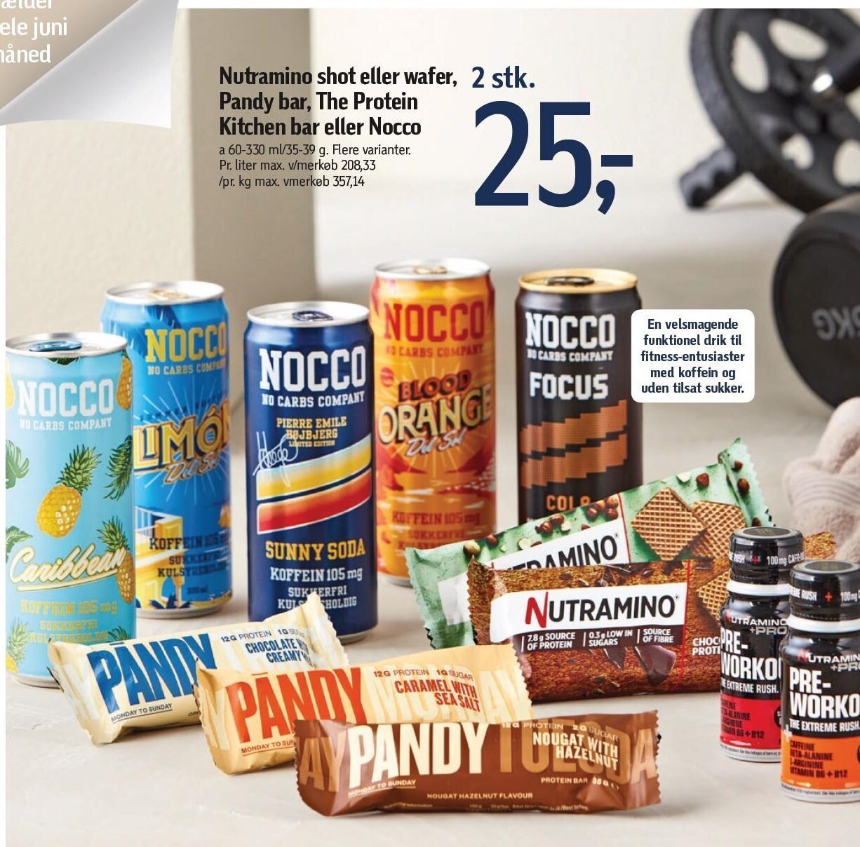 Nutramino shot el. wafer, pandy bar, the protein kitchen bar el. nocco