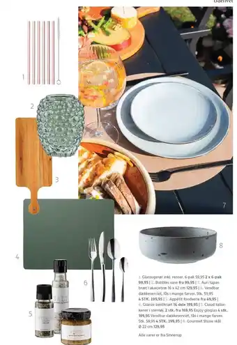 Glassugerør, vase, tapas bræt, dækkeserviet, Appétit foodserie, bestiksæt, tallerkener el. skål