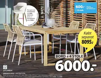 JYSK Ebbeskov Bord + Fastrup Stol B90 x L196 x H75 cm tilbud