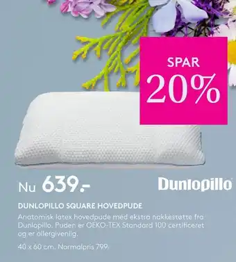 SengeSpecialisten Dunlopillo square hovedpude tilbud