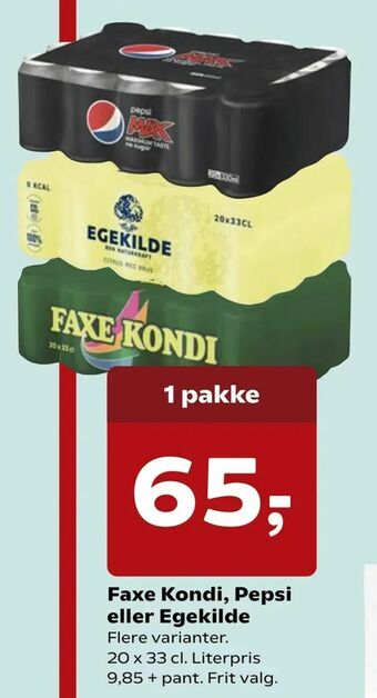 Kvickly Faxe Kondi, Pepsi eller Egekilde tilbud