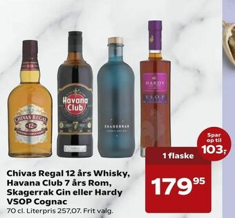 Kvickly Chivas Regal 12 års Whisky, Havana Club 7 års Rom, Skagerrak Gin eller Hardy VSOP Cognac tilbud