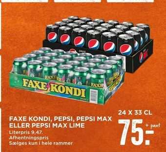 MENY Faxe kondi, pepsi, pepsi max eller pepsi max lime tilbud