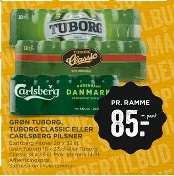 MENY Grøn tuborg, tuborg classic eller carlsberg pilsner tilbud