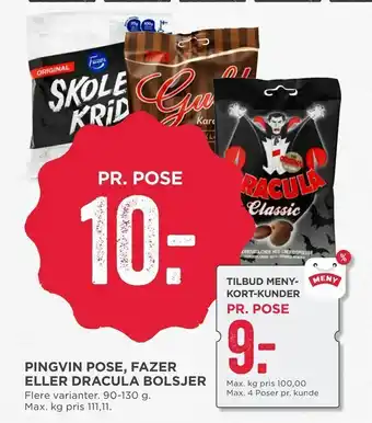 Pingvin pose, fazer eller dracula bolsjer