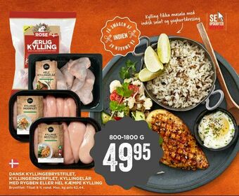 MENY Dansk kyllingebrystfilet, kyllingeinderfilet, kyllingelår med rygben eller hel kæmpe kylling tilbud
