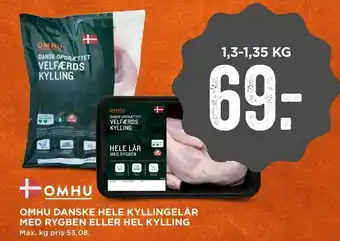 MENY Omhu danske hele kyllingelår med rygben eller hel kylling tilbud