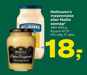 Coop 365 Hellmann's mayonnaise eller Maille sennep tilbud