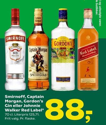 Coop 365 Smirnoff, Captain Morgan, Gordon's Gin eller Johnnie Walker Red Label tilbud