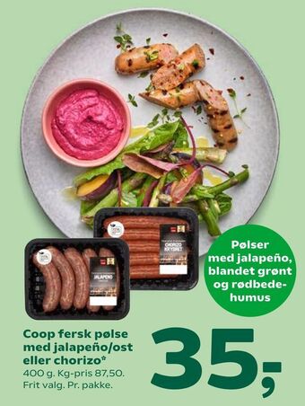 Coop 365 Coop fersk pølse med jalapeño/ost eller chorizo tilbud