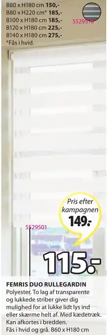 JYSK Femris Duo Rullegardin B60 x H180 cm tilbud