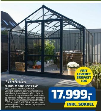 Davidsen Elmholm drivhus 13,3 m2 tilbud