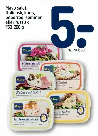 REMA 1000 Mayo salat Italiensk, karry, peberrod, sommer eller russisk tilbud