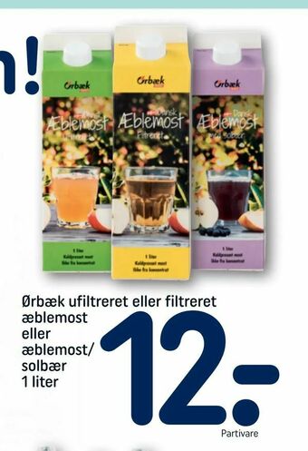 REMA 1000 Ørbæk ufiltreret eller filtreret æblemost eller æblemost/ solbær tilbud