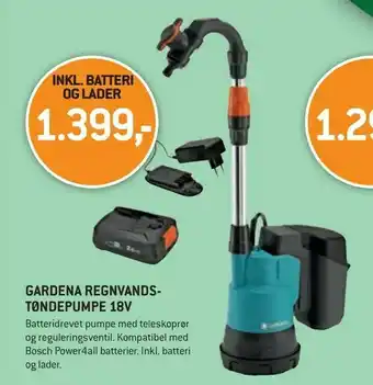 XL-BYG GARDENA REGNVANDSTØNDEPUMPE 18V tilbud