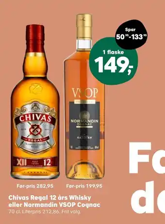 Kvickly Chivas Regal 12 års Whisky eller Normandin VSOP Cognac tilbud