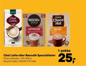 Kvickly Chai Latte eller Nescafé Specialiteter tilbud