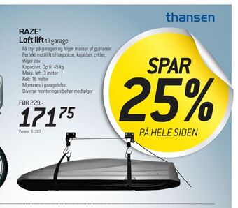 Thansen Loft lift til garage tilbud