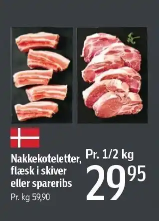 Føtex Nakkekoteletter, flæsk i skiver el. spareribs tilbud