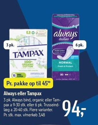Føtex Always eller tampax tilbud