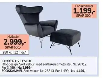 Daells Bolighus Lækker hvilestol i flot design el. fodskammel tilbud