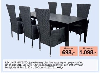 Daells Bolighus Recliner havestol el. havebord tilbud