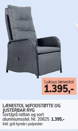 Daells Bolighus Lænestol m. fodstøtte og justerbar ryg tilbud