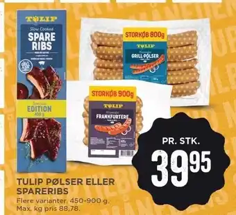 MENY Tulip pølser el. spareribs tilbud