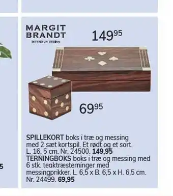 Daells Bolighus Spillekort boks i træ og messing el. terningsboks tilbud