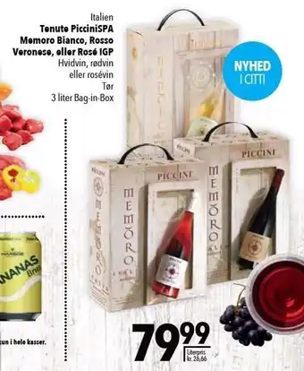 Citti Tenute PicciniSPA, Memoro Bianco, Rosso Veronese el. Rosé IGP 3 ltr. tilbud