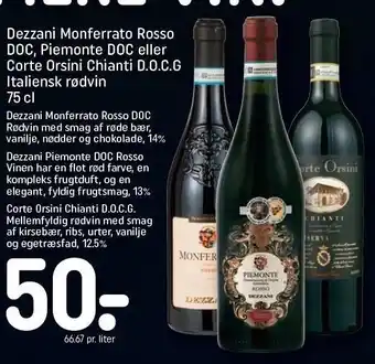 REMA 1000 Dezzani Monferrato Rosso DOC, Piemonte DOC el. Corte Orsini Chianti tilbud