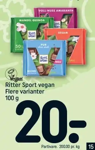 REMA 1000 Ritter sport vegan flere varianter tilbud