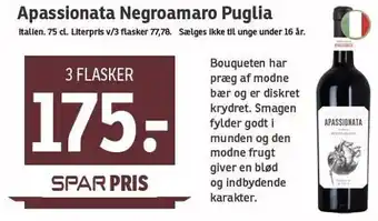 SPAR Apassionata Negroamaro Puglia 3 fl. tilbud