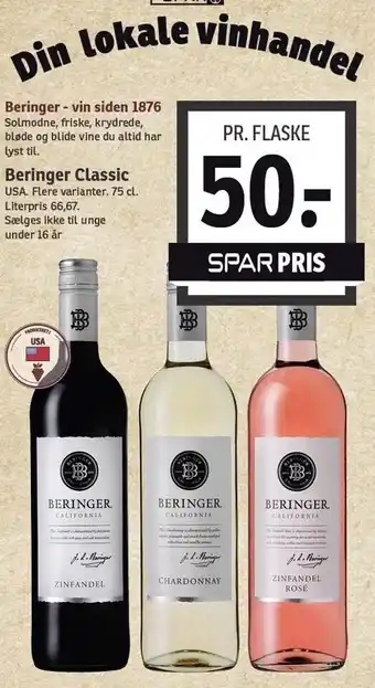 SPAR Beringer Classic - Flere varianter tilbud